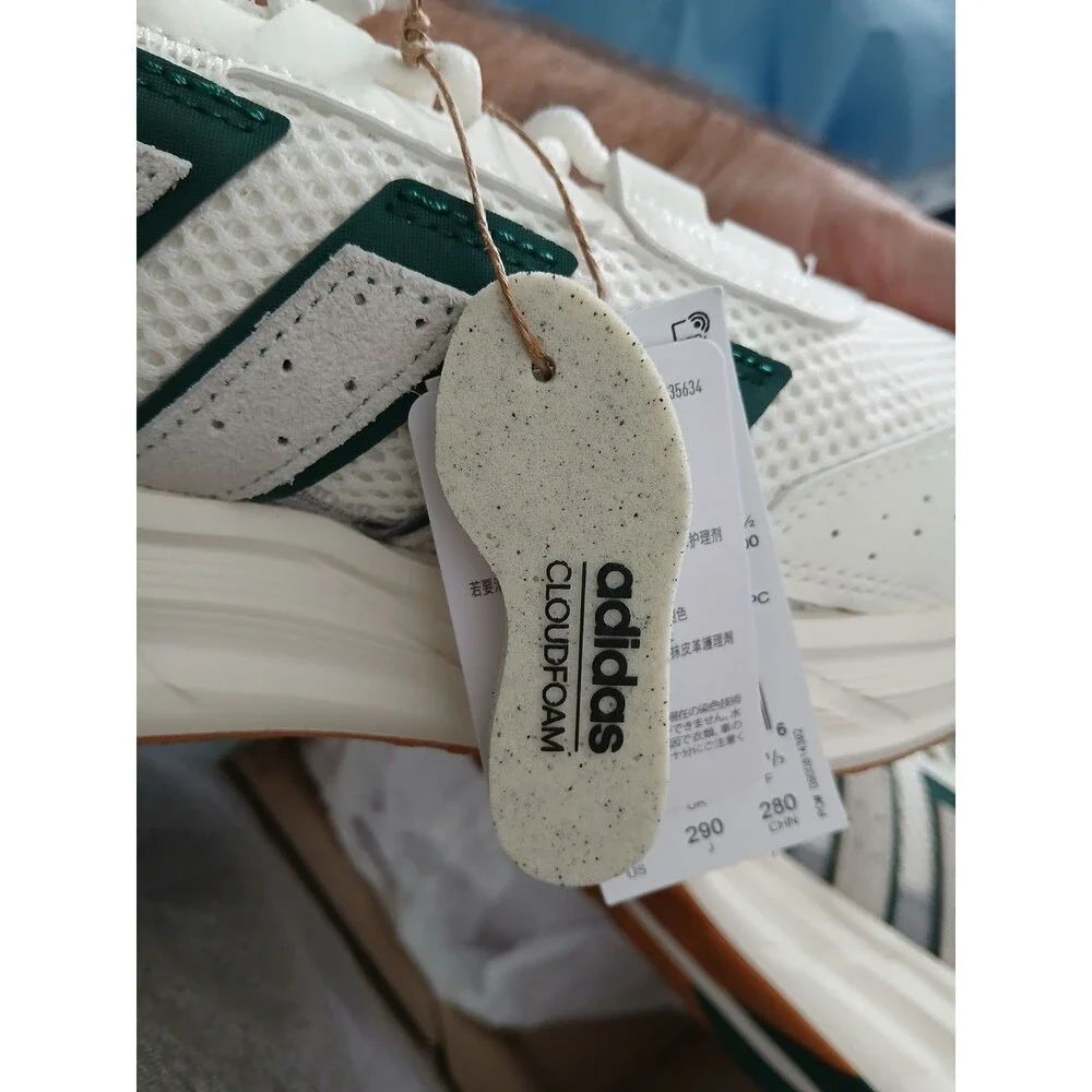 adidas Cream White Athletic Sneakers with Green Stripes